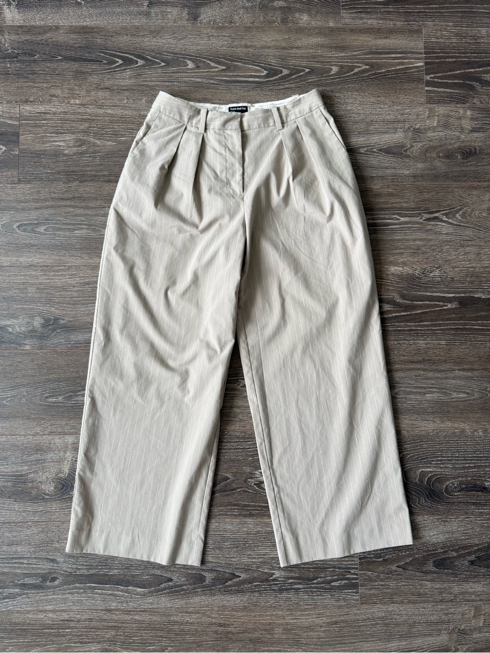 Frank & Oak Women's Beige Pinstripe Pleated Trousers